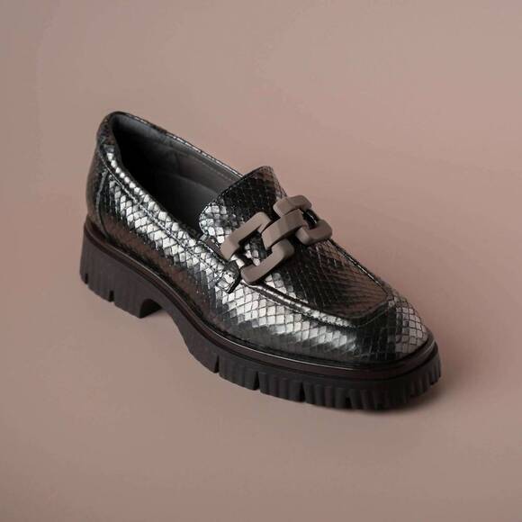 NEW SOFTWAVES women's leather loafer in pewter metallic Size41 - Picture 1 of 3